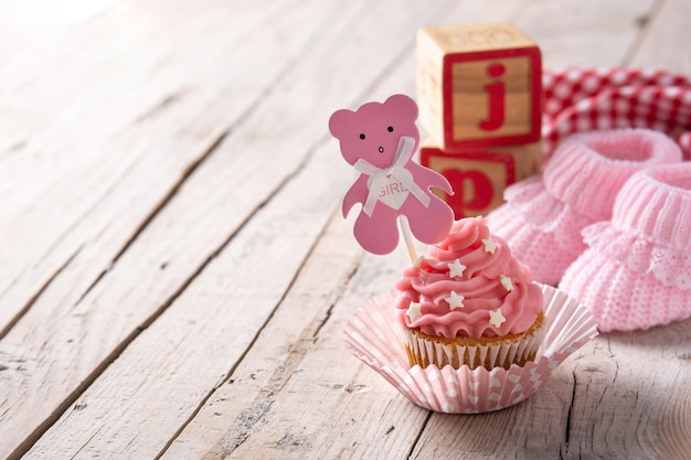 Pink cupcake for baby shower