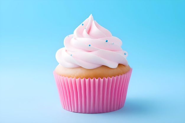 Pink cupcake on a blue background