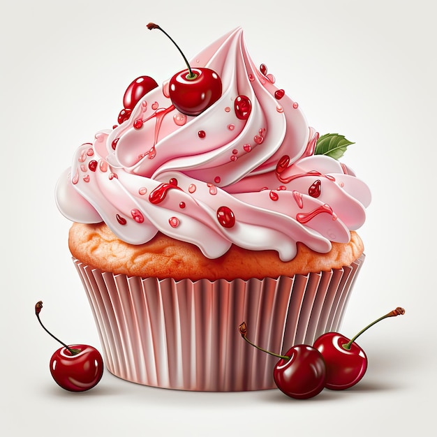 Pink Cupcake With Cherry on Top