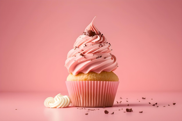 Фото Розовый кекс с шоколадом на розовом фоне иллюстрации ai генеративный