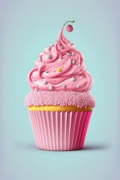 A pink cupcake with a heart on top