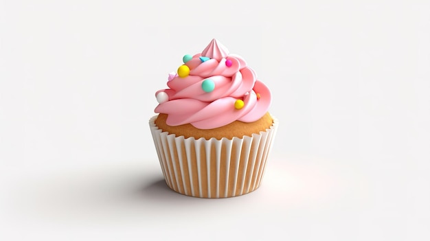 A pink cupcake with pink icing and a pink decoration on top.