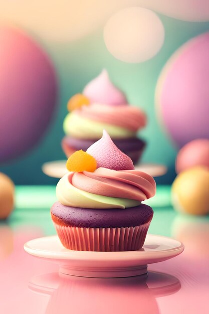 A pink cupcake with a pink icing on top.