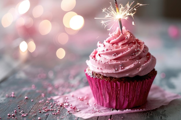 Pink cupcake with sparkler decoration