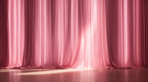 A pink curtain with a light on it