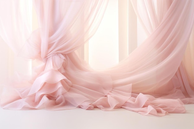 pink curtain with a light shining through it