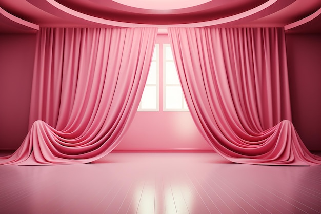 Pink Curtains in a 3D Rendered Scene with Pink Tones