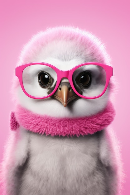 A pink cute baby penguin with glasses