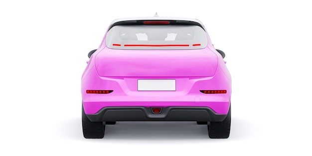 Pink cute little electric hatchback car 3D illustration