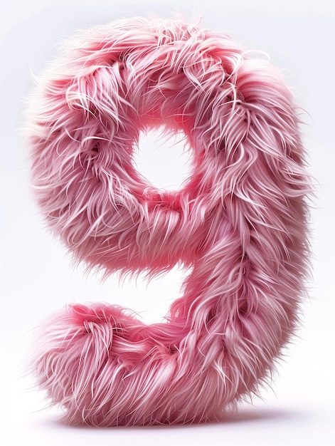 Фото Розовая милая плюшевая материалная цифра 9 3d рендеринговый эффект белый фон