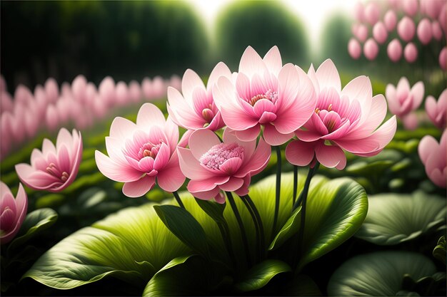 정원 에 있는 분홍색 사이클라멘 꽃