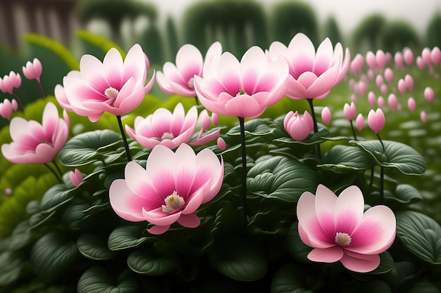 Pink cyclamen flower in garden