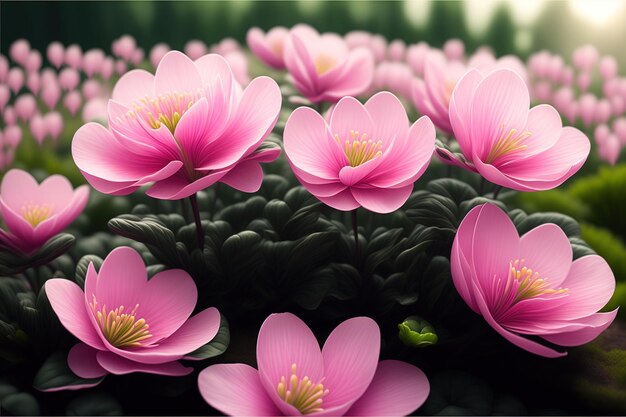 Pink cyclamen flower in garden