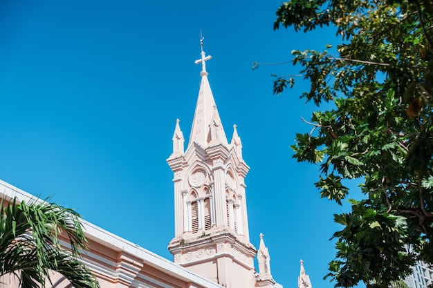 Pink Da Nang Cathedral kerk Oriëntatiepunt en populair voor toeristische attractie Vietnam en Zuidoost-Azië reisconcept