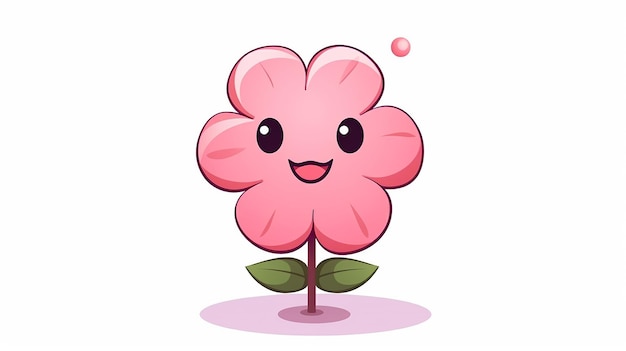 pink dainty flower in cute funny with cartoon kawaii style on white background