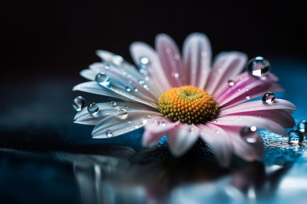A pink daisy with water drops on it