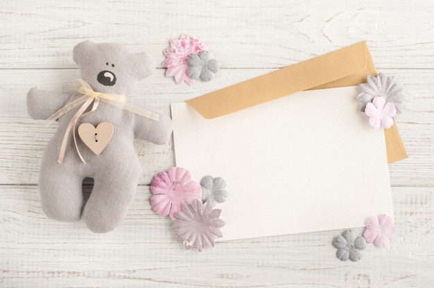 Pink decor, paper flowers, envelope