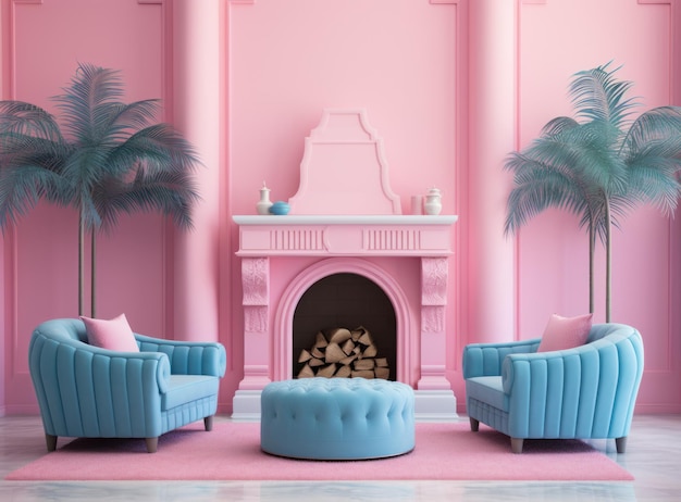Photo pink decorated living room