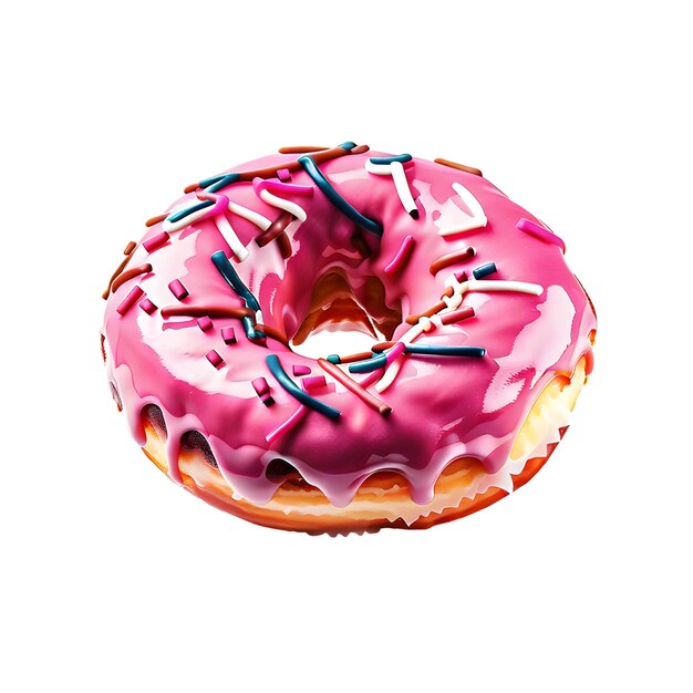 Photo pink delicious donut with sprinkles on a white background