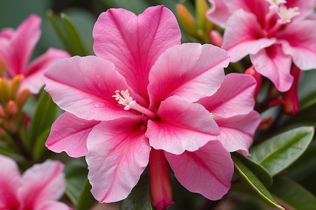 Photo pink desert rose or impala lily or mock azalea flower from tropical climate soft focu