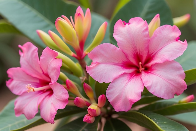 Photo pink desert rose or impala lily or mock azalea flower from tropical climate soft focu