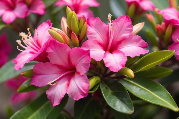 Photo pink desert rose or impala lily or mock azalea flower from tropical climate soft focu