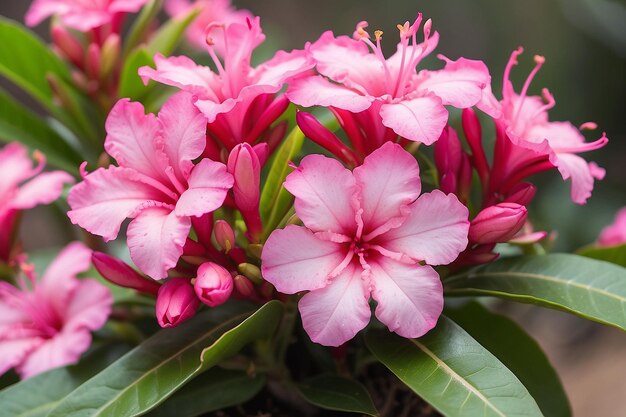 Photo pink desert rose or impala lily or mock azalea flower from tropical climate soft focu