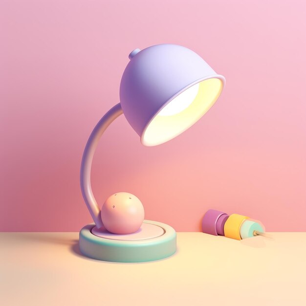 Una lampada da scrivania rosa con sopra una pallina rosa.