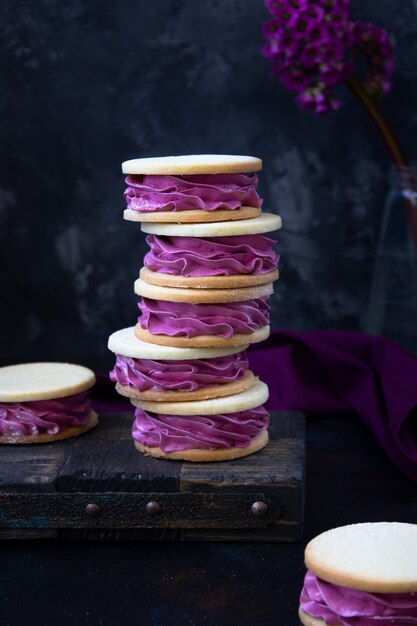 Pink dessert on a dark wall