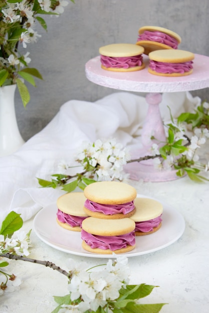 Pink dessert on a light wall