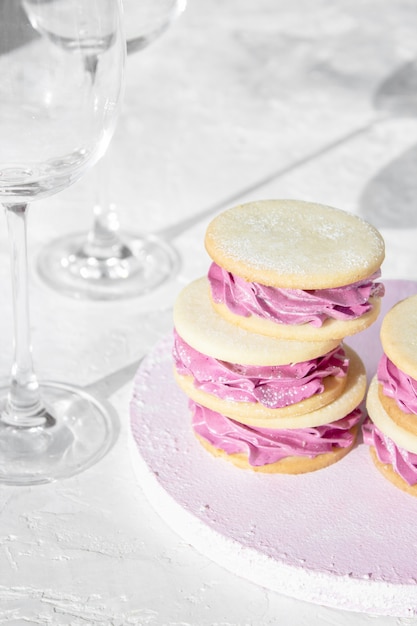 Pink dessert on a light wall