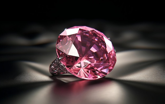 A pink diamond is on a black background.