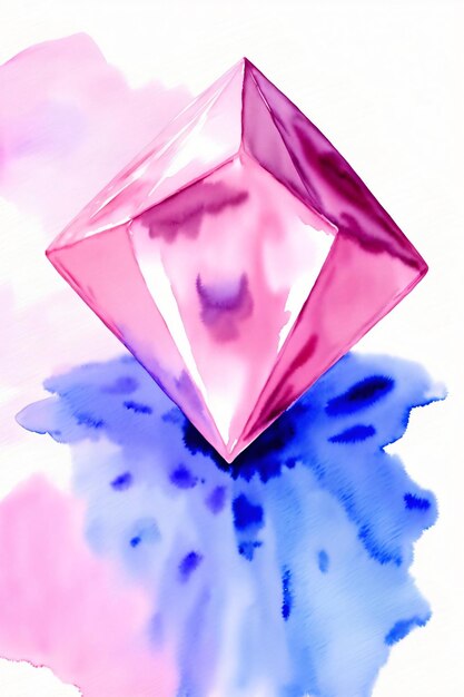 A pink diamond sitting on top of a blue and pink background