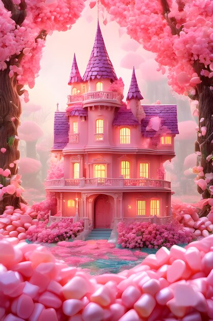 ピンクの人形の魔法の家