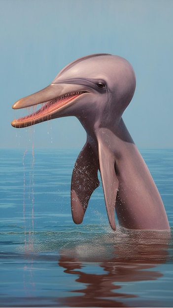 A pink dolphin with a big mouth and a big pink beak.