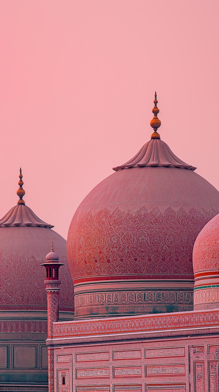 Фотография розовые купола в мечети с солнечным светом заката eid al adhaeid mubarakeid al fitr ramadan kareem