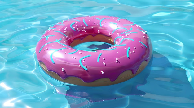 Pink Donut Pool Float in Sparkling Blue Water op een zonnige dag Perfect voor zomer plezier en ontspanning Ideaal voor Pool Party Graphics en Advertising AI