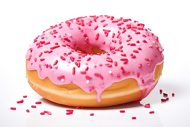 Pink donut with sprinkles isolated on white background