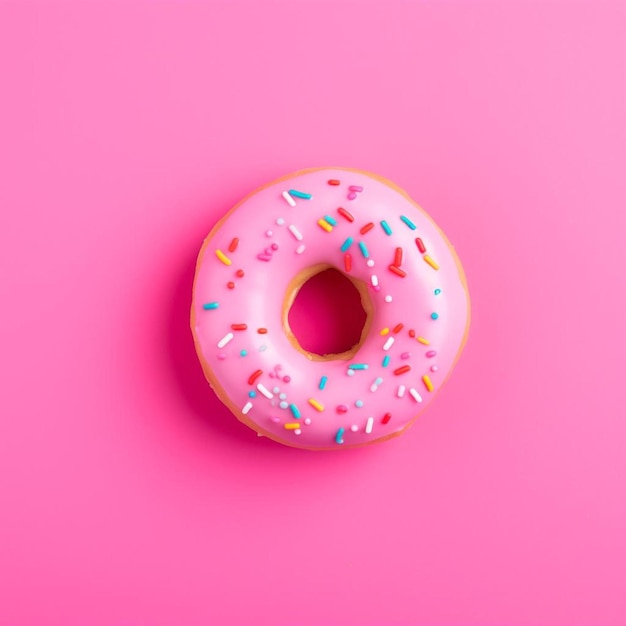 Photo a pink donut with sprinkles on a pink background