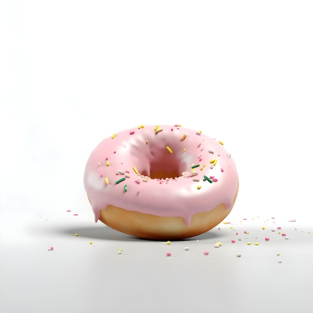 Pink donut with sprinkles on white background 3d rendering