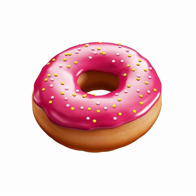 a pink donut with sprinkles on a white background