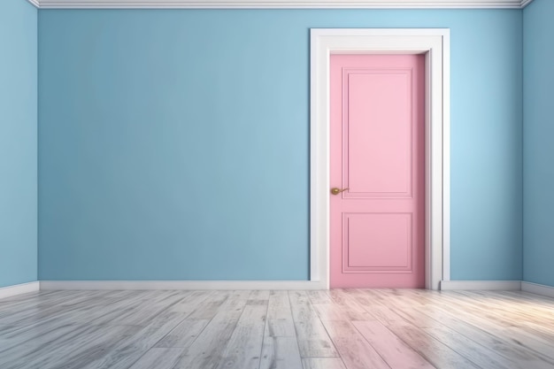 Pink door blue wall room Generate Ai