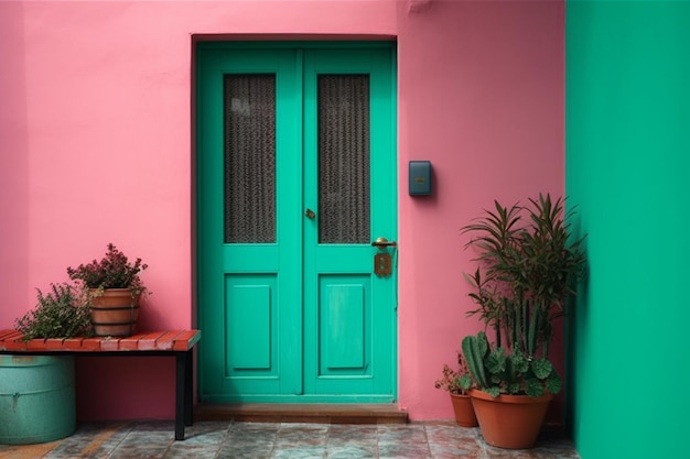 A pink door with a green door that says'i love you '