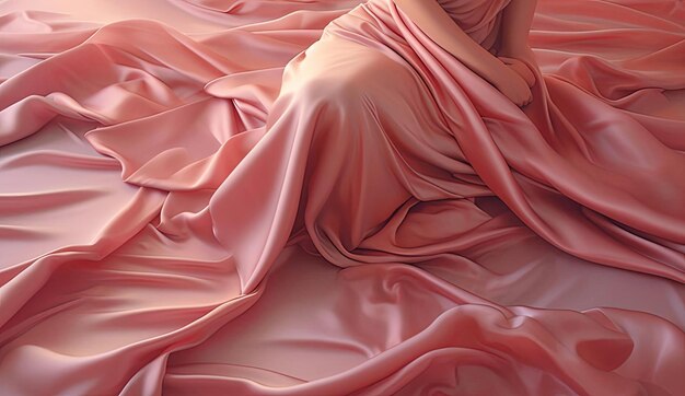 the pink draped silk on the floor in the style of realistic hyperdetailed rendering