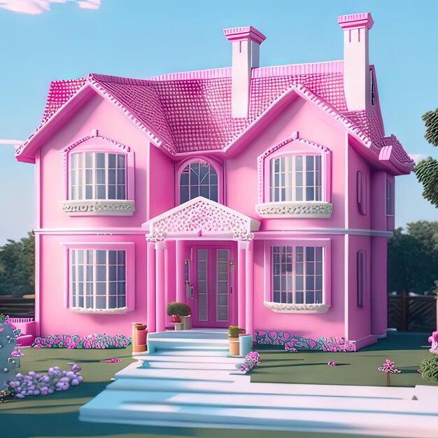 Photo pink dream house generative ai