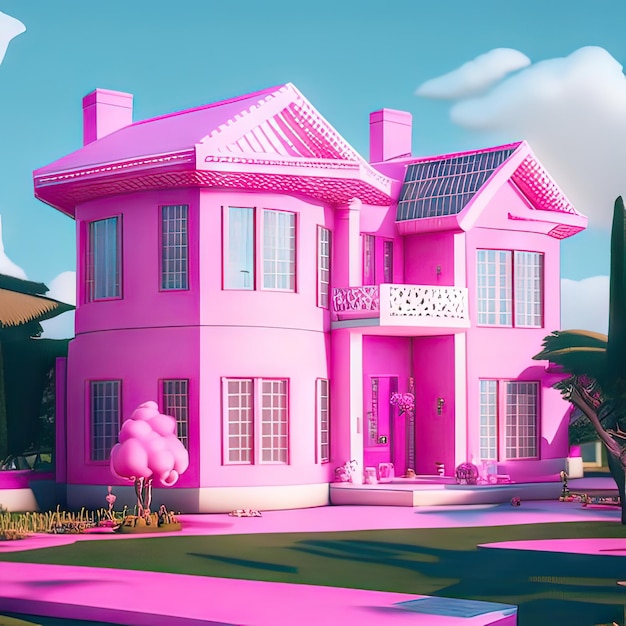 Photo pink dream house generative ai