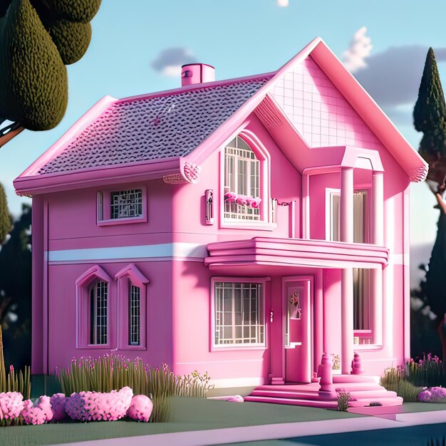 Photo pink dream house generative ai