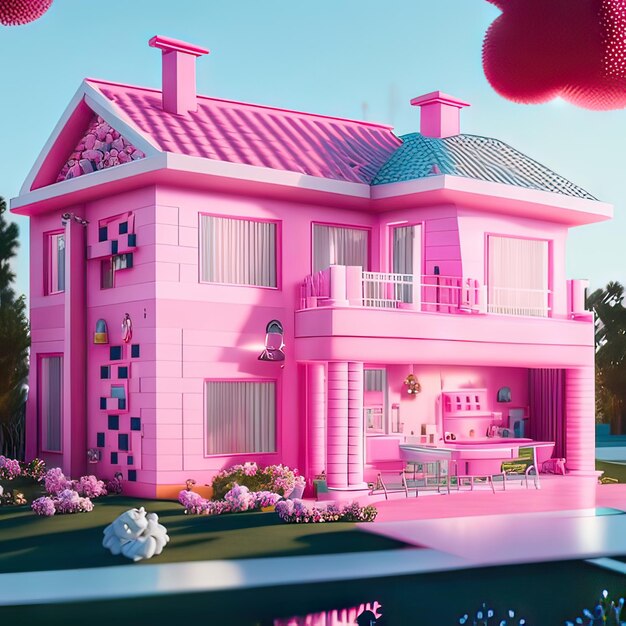 Photo pink dream house generative ai