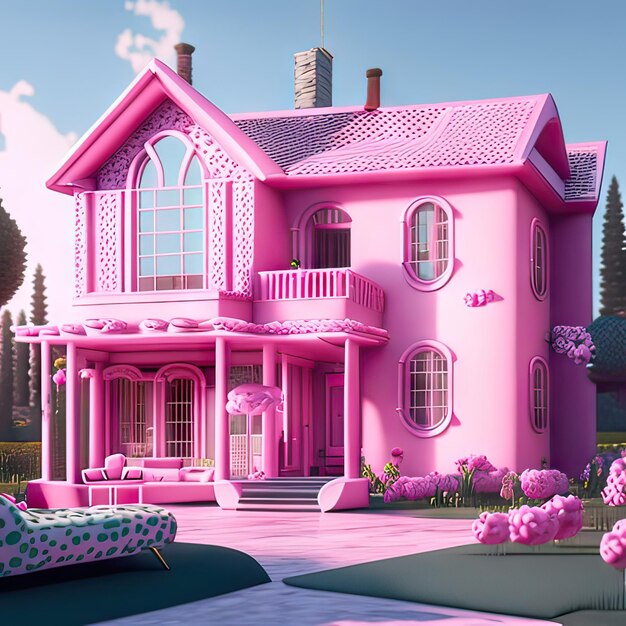 Фото Розовый дом мечты генеративный ии