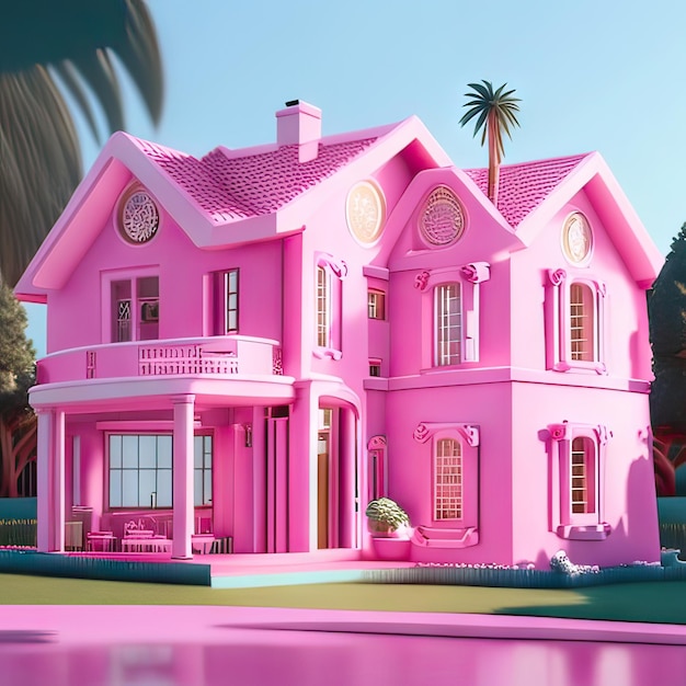 Photo pink dream house generative ai